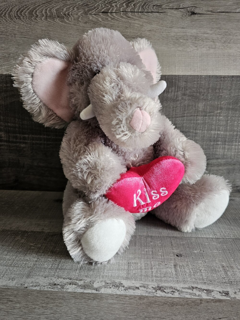 Homerbest 12" Gray Stuffed Plush Elephant Shaggy Valentine's Day Kiss Me Heart